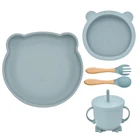 5 шт.компл. силиконовая миска для кормления ребенка, посуда, водонепроницаемая детская чашка, Набор обучающих чашек на присоске для питья, нескользящий набор посуды
