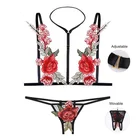 Комплект женского нижнего белья, кружевная Экзотическая одежда, комплект из 2 предметов, красное белье для взрослых, открытая вышивка, женские костюмы с вырезами, 30