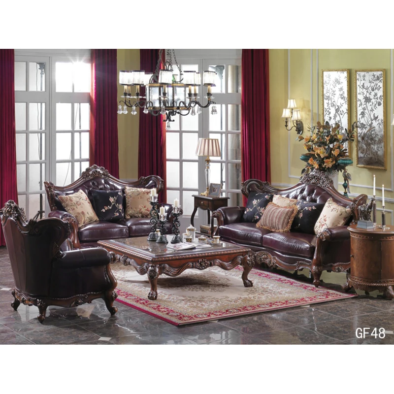 Real leather sofa 7 seater from China factory canapé en cuir de luxe bois europeo GF48 | Мебель