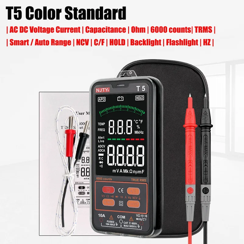 T5 Professional Digital Multimeter AC DC Voltage Detector Indicator Electrician Tools ESR Voltmeter Ohm Capacitance Meter Tester |