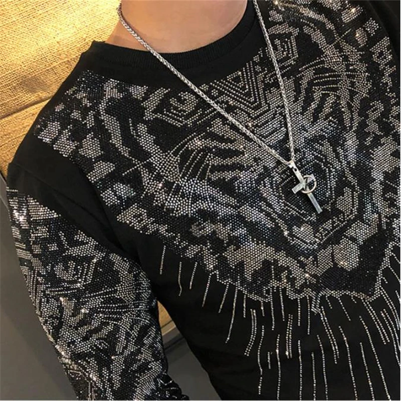 

2021 Fashion Hoodie Cotton Autumn And Winter Men's Leisure Heavy Industry Hot Drilling Tiger Head Long Sleeve Slim High Quality