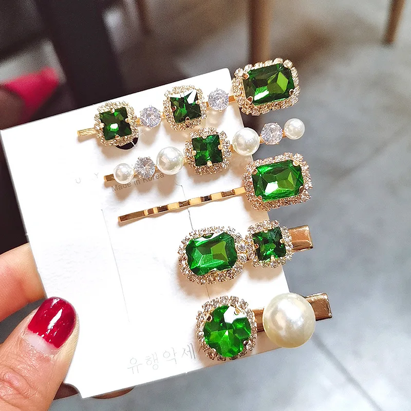 

Vintage Crystal Barrettes For Girls Women Green Rhinestone Hair Clips Elegant 2020 Ins Diamond Hairpins Girl For Party Dating