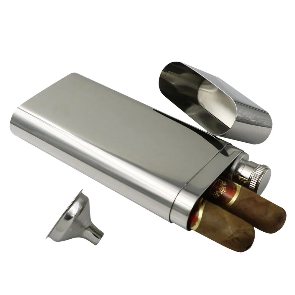 

High Quality Portable Wine Whisky Pot Bottle Hip Flasks Alcohol Bottle Drinkware Stainless Steel With Funnel Cigar Holder Flagon