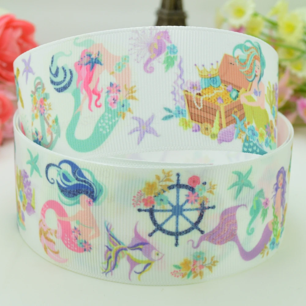 1.5&quot 38mm 2 5 10 50 Yards Unicorn face Mermaid Rainbow Printed grosgrain ribbon hair bow DIY handmade Retail |