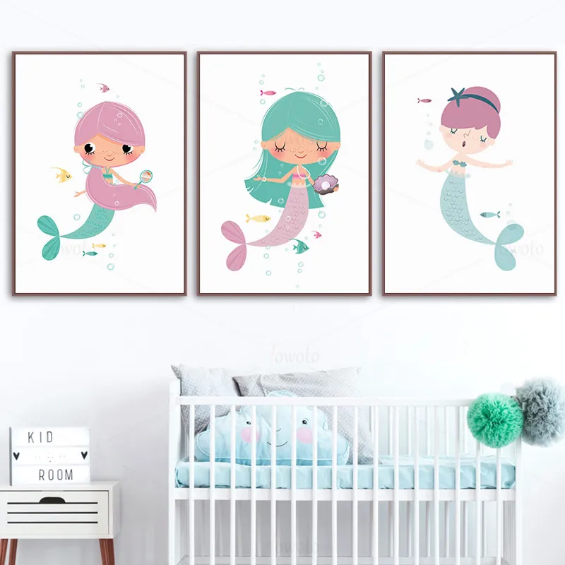 Русалки с художественным принтом Детская Wall Art фотографии рисунками из