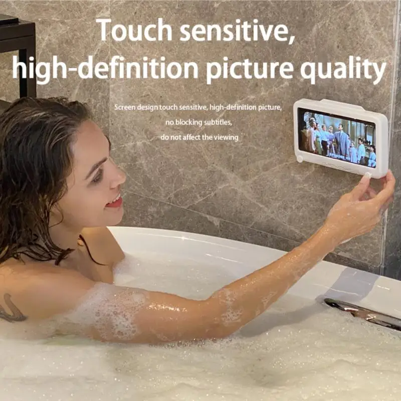 phone case holder touch screen bath kitchen office wall mounted hole free waterproof mobile phone box bracket home organizer free global shipping