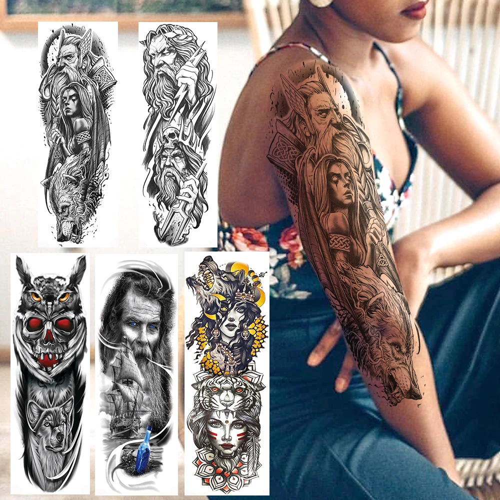 3D Временные татуировки на руку войны богов реалистичные волка рыцаря воина для