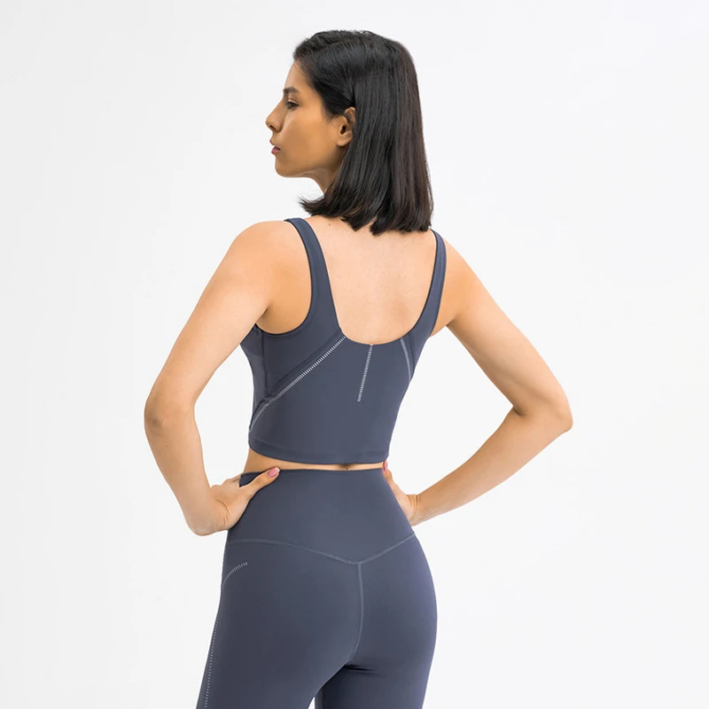 

Lululemon Deep U Beautiful Back Striped Silver Printed Yoga Wear Bra