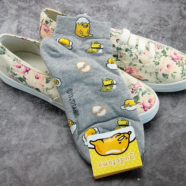 2-3 Gray Мультфильм Gudetama с вышитым рисунком Носки милые смешные счастливых женщин весенние, летние носки удобные дышащие хлопковые носки длиной до щиколотки, skarpetki - Цвет: 2-3 Gray