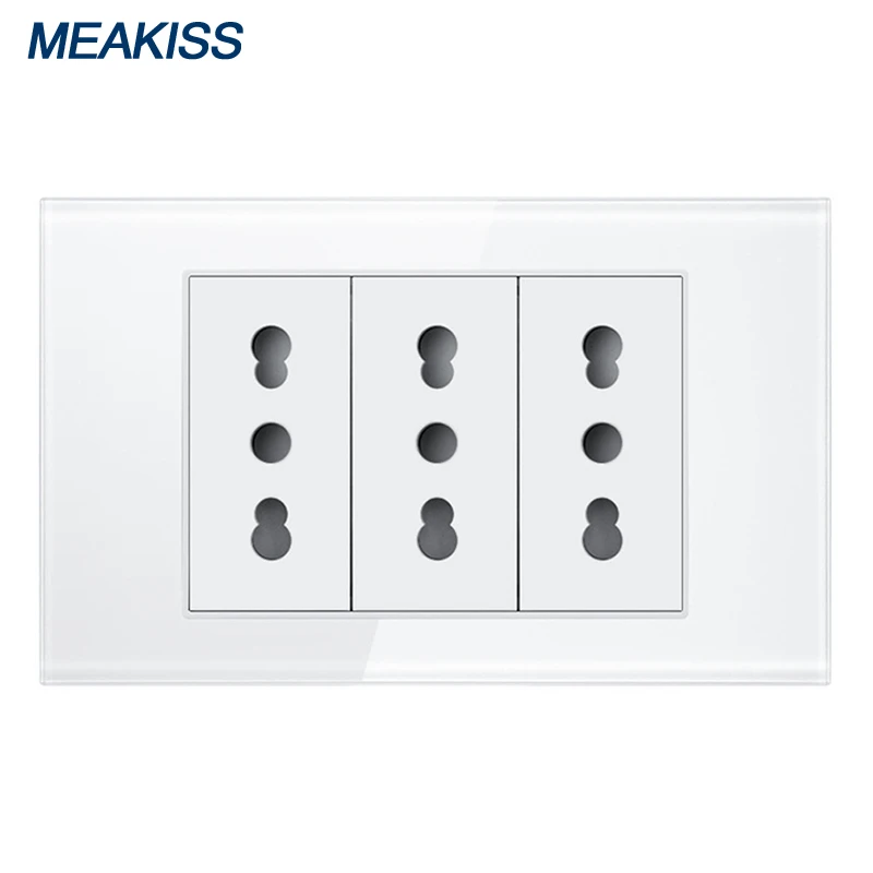 

Italy Chile 3 socket Tempered glass panel home power plug socket 16A 110V-250V Fireproof material