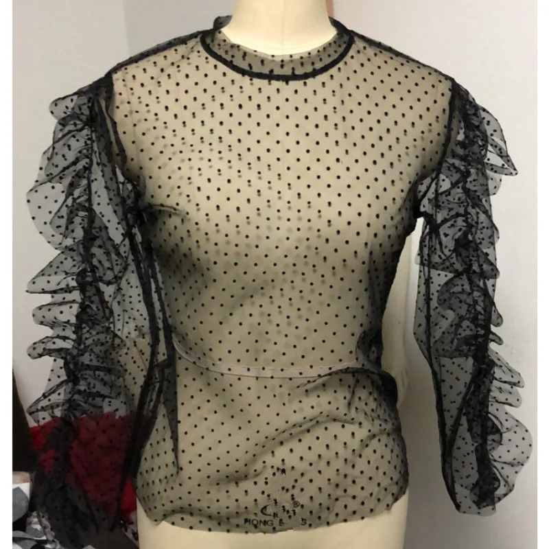 

Women Summer Beah See-through Sheer Mesh Blouse Ladies Polka Dot Fashion Casual Streetwear Tops