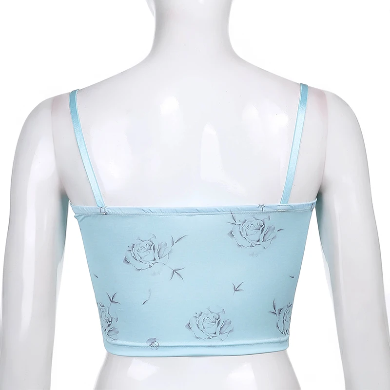 

Sweet Floral Print Lace Patchwork Y2K Summer Camis Top With Thin Strap Backless 2021New Hit Cute Sleeveless Crop Cami Outfits