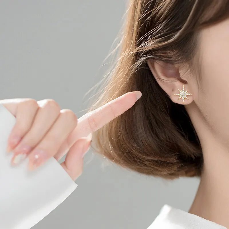 

A00796 925 Sterling Silver Creative Light Star Cuban Chain Stud Earrings for Fashion Women Punk Party Jewelry