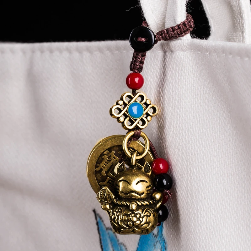 Брелок Lucky Cat из латуни с подвеской милый брелоки животными ручной работы висячий