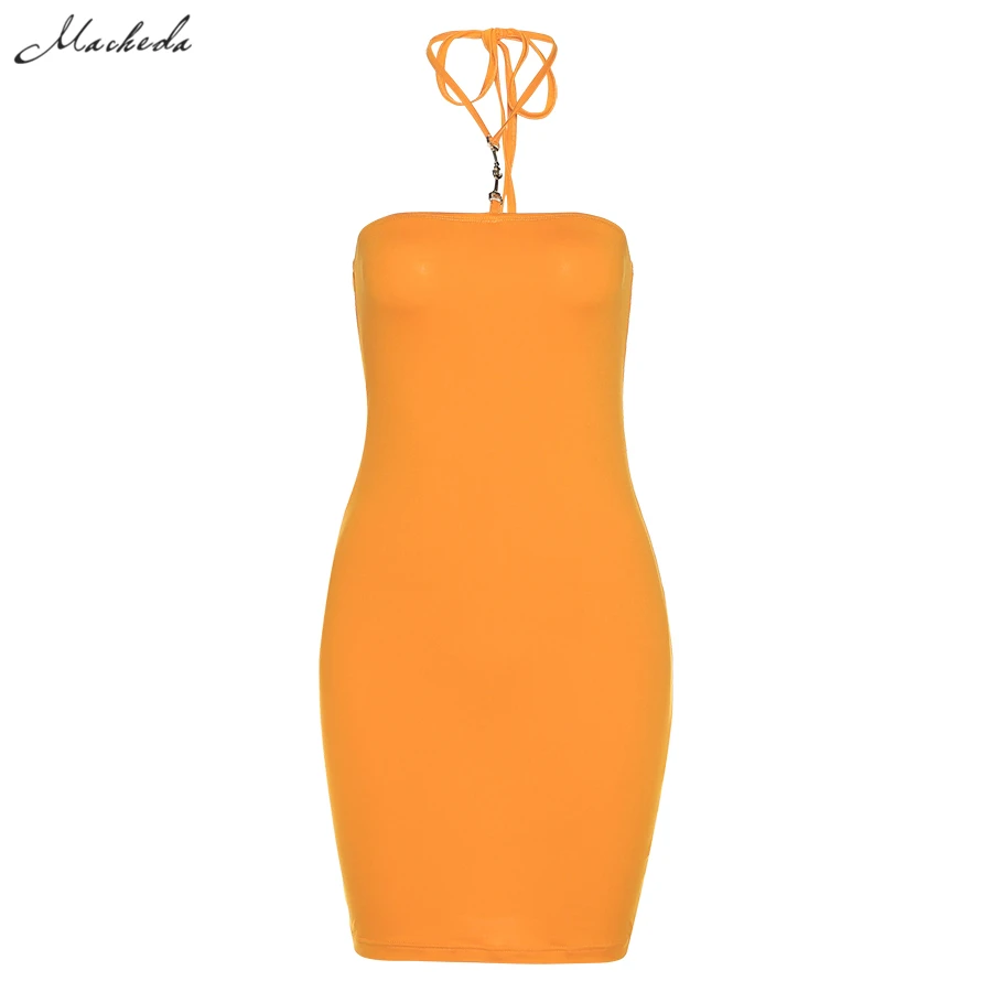 

Macheda Solid Sexy Halter Lace Up Slim Dress Women Fashion Halter Sleeveless Knitting Clothing Party Lady Mini Dresses 2021 New