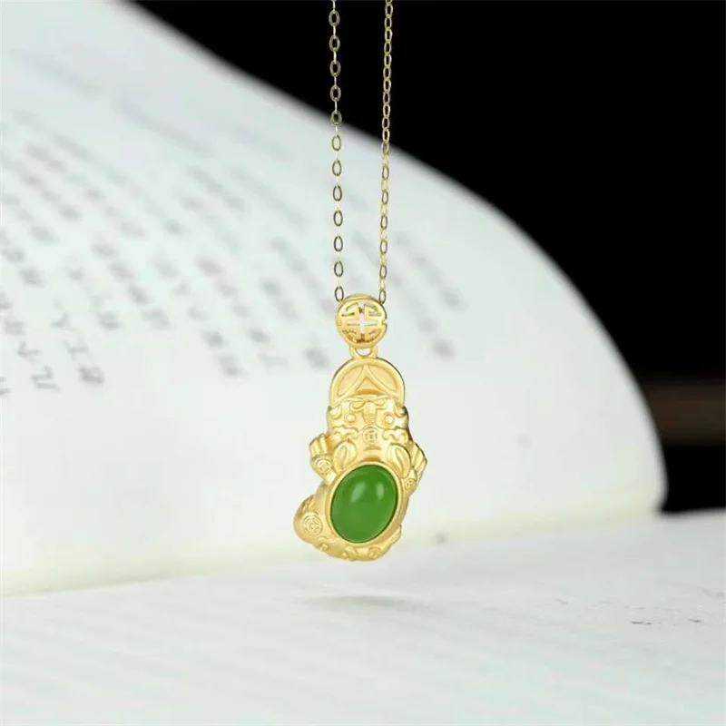 

Лидер продаж, подвеска Gufajin ожерелье из серебра 925 пробы с натуральным резным нефритом ручной работы, модные ювелирные изделия для мужчин и ж...