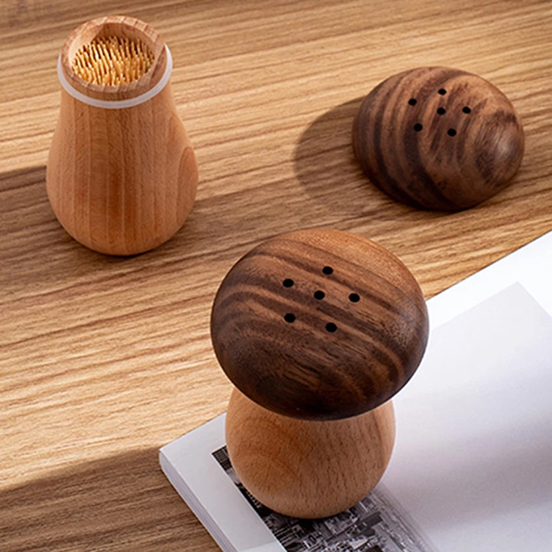 

Solid wood toothpick holder toothpick box black walnut wooden mushroom cute shape solid wood production storage box kitchen tool