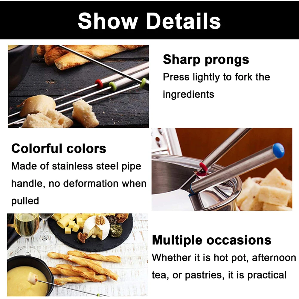 

Stainless Steel Fondue Forks, 9.5'' Color Coding Cheese Fondue Forks with Heat Resistant Handle, Barbecue Skewers Marshmallow