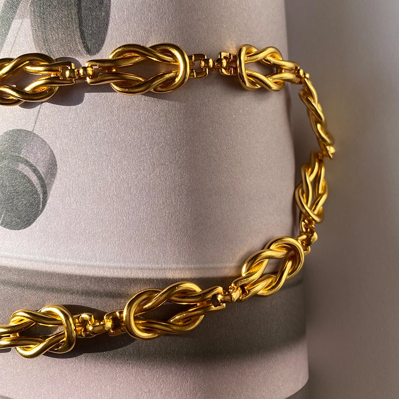 Массивная позолоченная женская цепь ins в стиле панк с любовным узлом