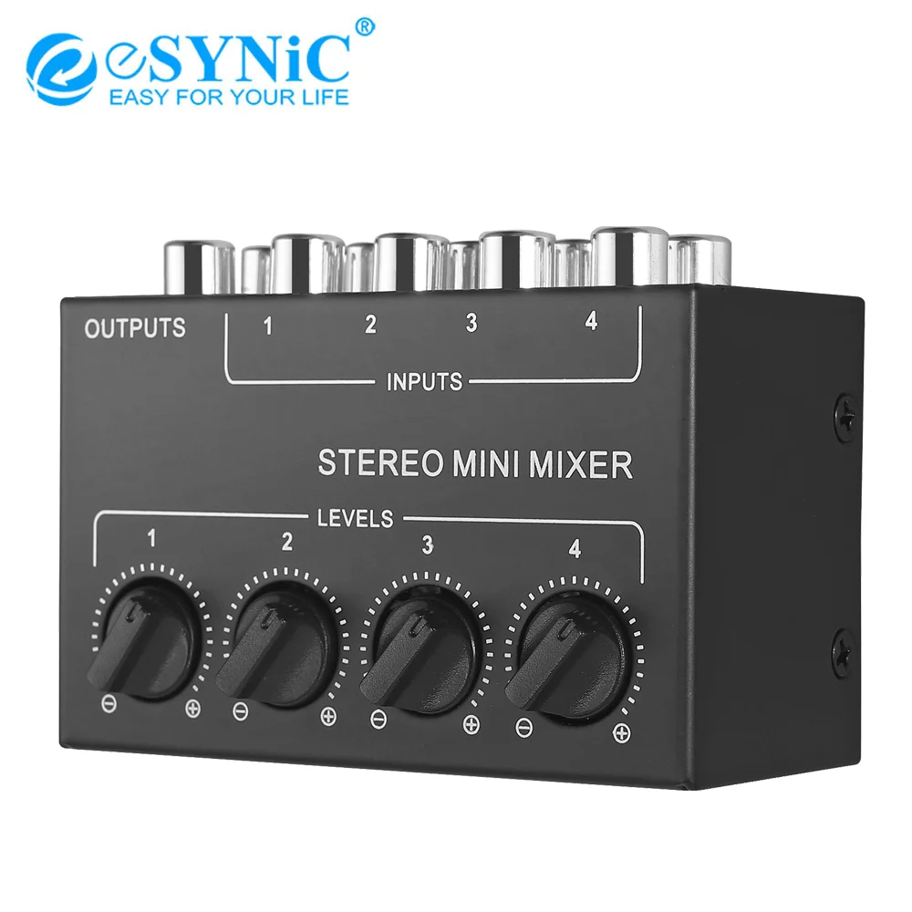 

eSYNiC 4-Channel RCA Input Mini Passive CX400 Stereo Audio Mixer With Separate Volume Controls For Mixing Instrument CD Player