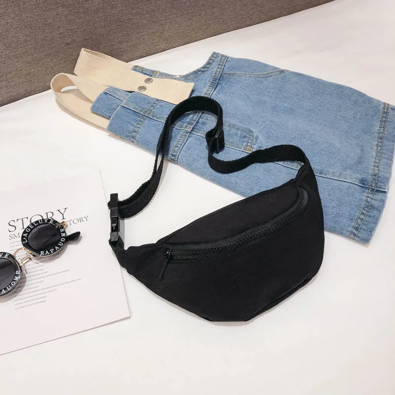 Black Fanny pack Новая детская поясная сумка для девочек, нагрудная сумка унисекс, поясная сумка, вместительная одноцветная Сумка-бум, Сумка с бананом, сумка через плечо - Цвет: Black Fanny pack