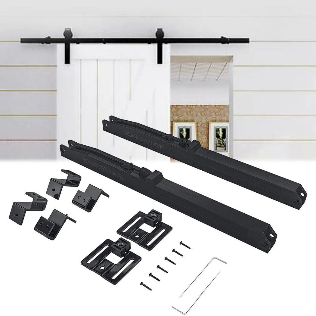 Soft Close Mechanism For Damper Sliding Barn Door Hardware Hanging Rail Track  Kit  For Door Weight 88-132 Pounds