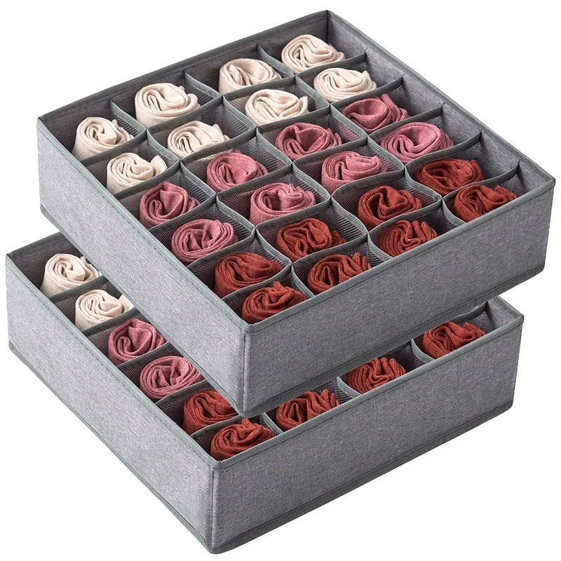 

2 Pack Closet Socks Organizer Drawer Divider, 24 Cell Collapsible Closet Cabinet Organizer Underwear Storage Boxes For Storing S