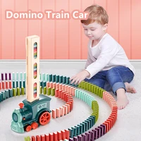diy new kids electric domino train car set sound light automatic laying dominoes brick blocks game educational toy gift wholesal