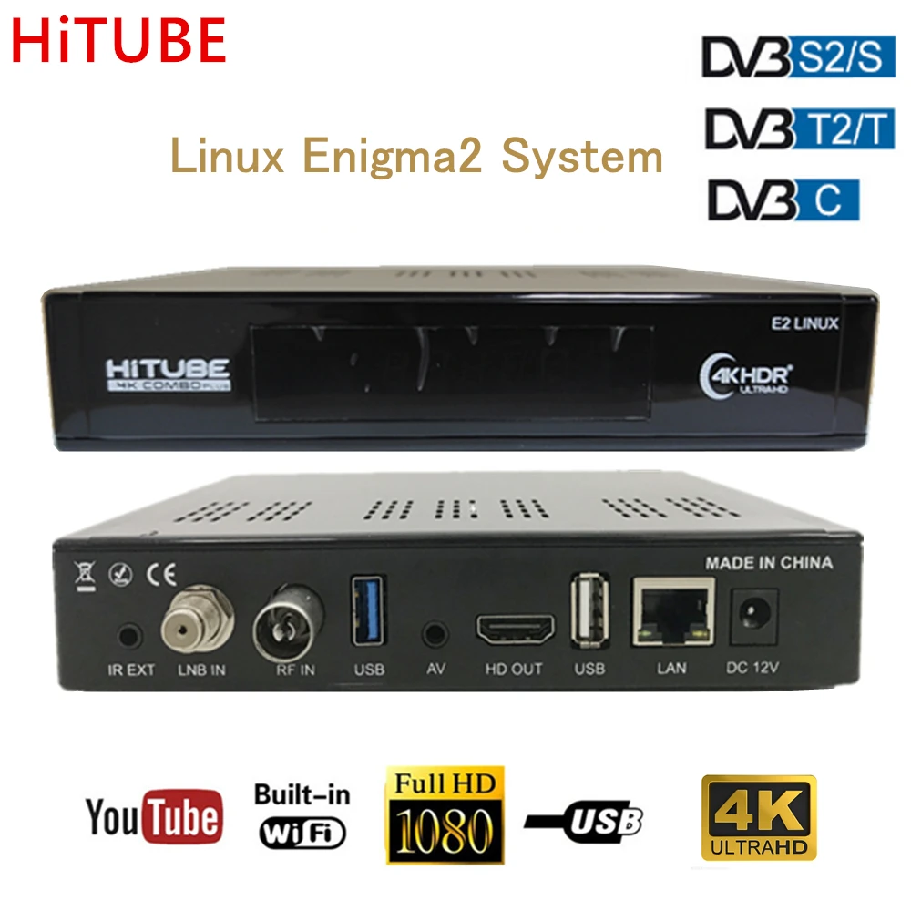 Фото 2021 новый спутниковый ресивер HiTUBE TV Combo DVB S2X T2 кабель H.265 4K Ultra HD встроенный Wi Fi PK GTMedia
