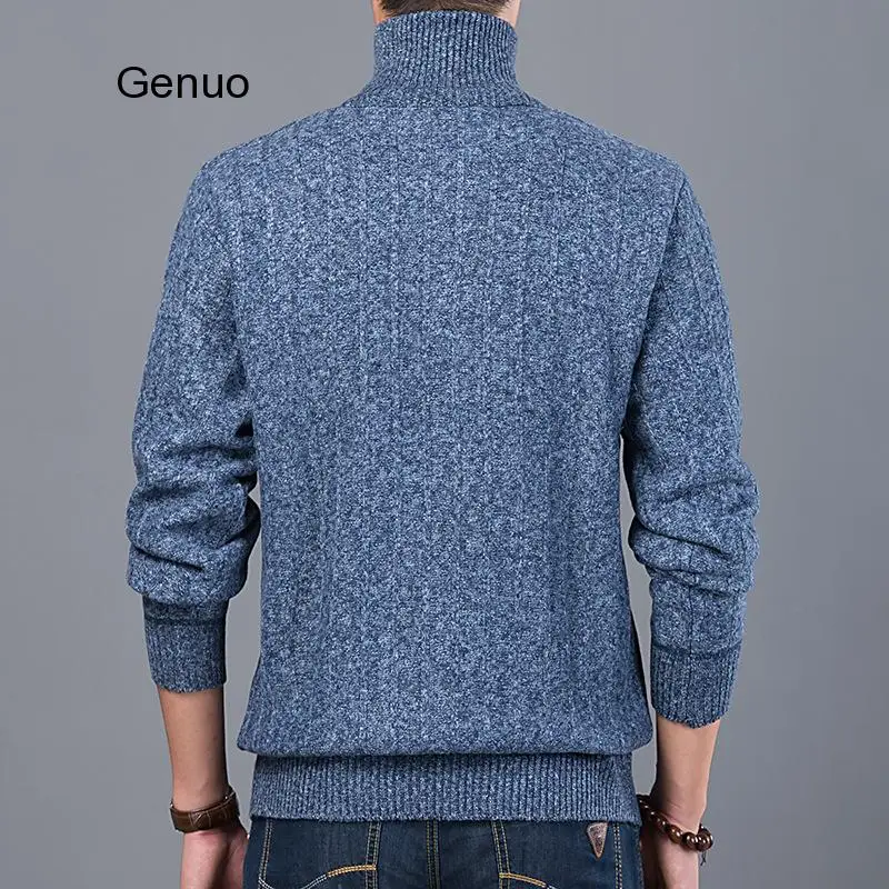 

New Winter Men's Sweater Casual Pullover Mens Warm Sweaters Man Slim Stand Collar Knitted Pullovers Male Coats Half Zip Sweater