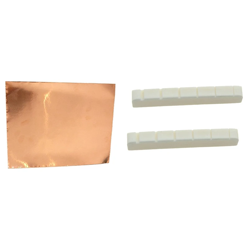 

1Pcs 22.5X30cm Self-Adhesive Guitar Copper Shielding Foil Tape & 2 Pcs 6 String Electric Bone Nut Cattle Bone Slotted