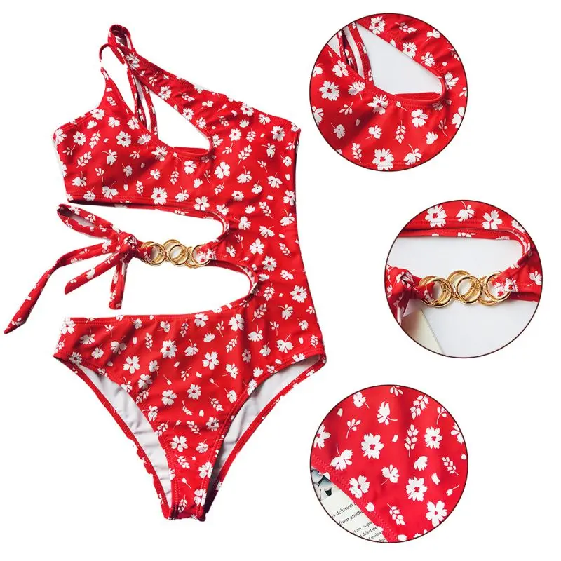 Женское пикантное слитное бикини небольшое монокини с цветочным принтом и