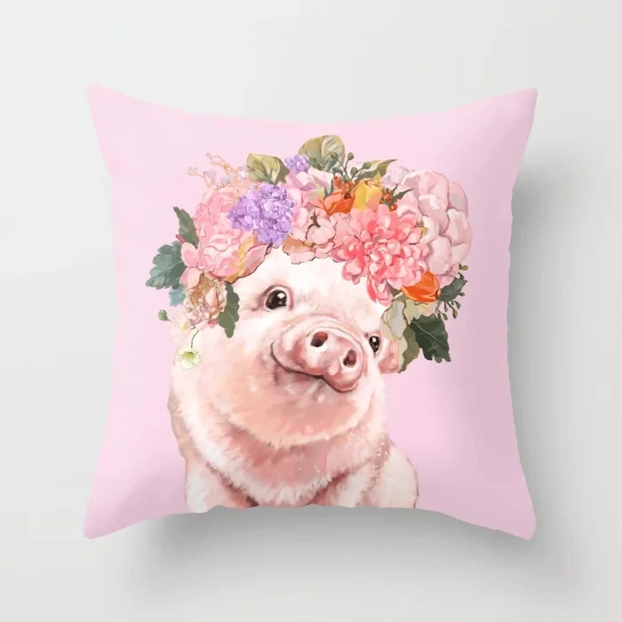 

Модная детская наволочка в виде свиньи с цветами и короной, крутая квадратная винтажная специальная Наволочка на молнии, уникальная наволо...