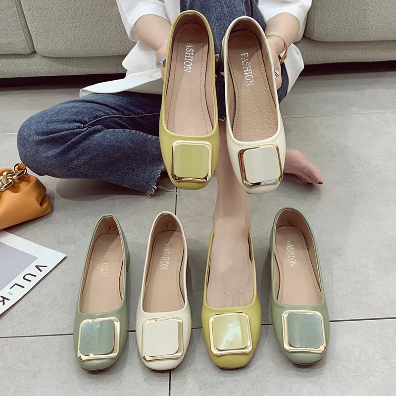 EOEODOIT Модные Кожаные Туфли-лодочки на среднем массивном каблуке квадратный носок