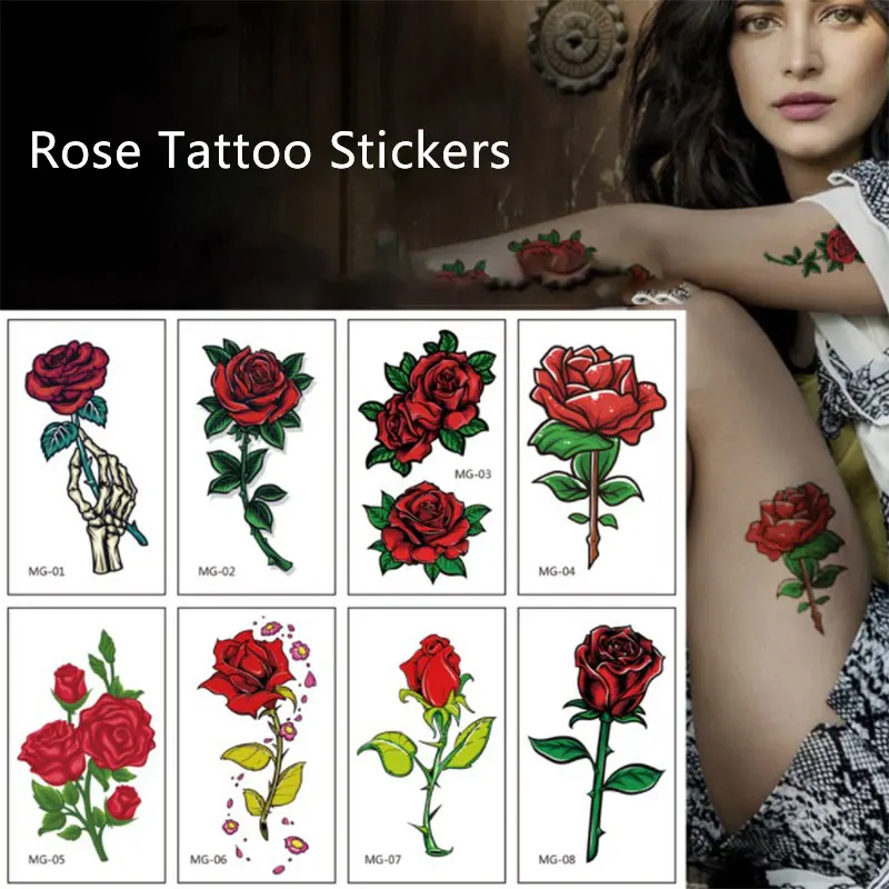 

Waterproof Temporary Tattoo Stickers Beautiful Flower Rose fake Flash Unisex Tattoo Sticker temporary tatoo