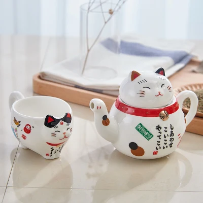 Керамический чайный набор Lucky Cat с фильтром японский мультяшный Кот цветочный
