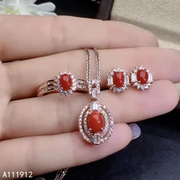 kjjeaxcmy fine jewelry natural red coral 925 sterling silver women pendant necklace earrings ring set support test exquisite