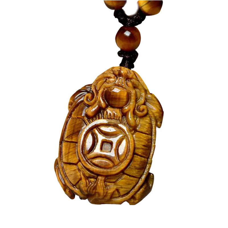 DROP SHIPPING TIGERS EYE STONE PENDANT HAND CARVED MONEY TURTLE NECKLACE WITH CHAIN LUCKY AMULET FINE JEWELRY GIFT