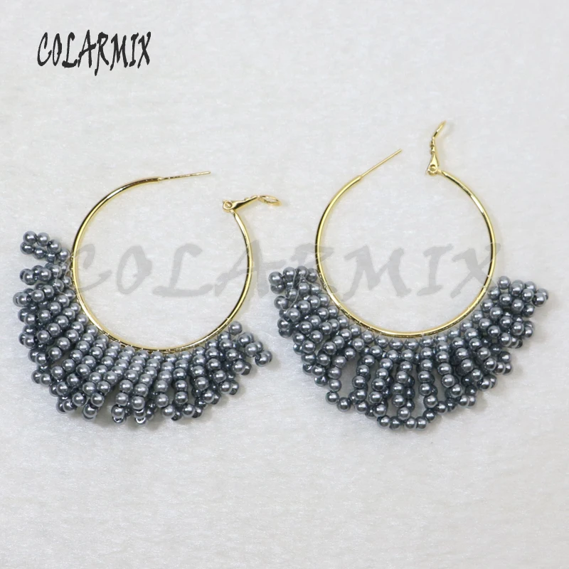 6 пар большие круглые серьги цветные красочные нанизанные бисером большой круг