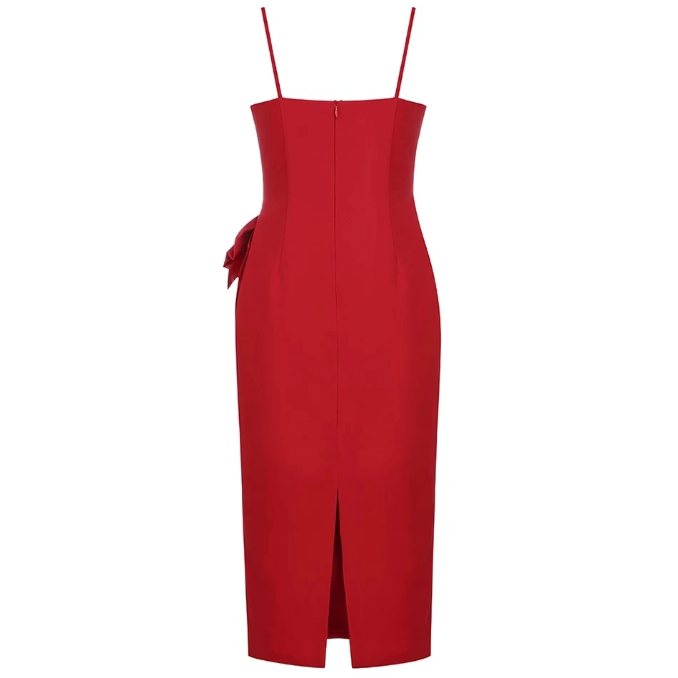 

2020 New Female Fashion Sexy V-Neck Spaghetti Straps Sleeveless Halter Mid-Length Dress Hem Elegant Party Red Dress