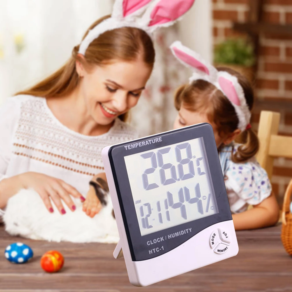 lcd display electronic thermometer large screen thermometer desktop stand type hygrometer battery powered monitor free global shipping