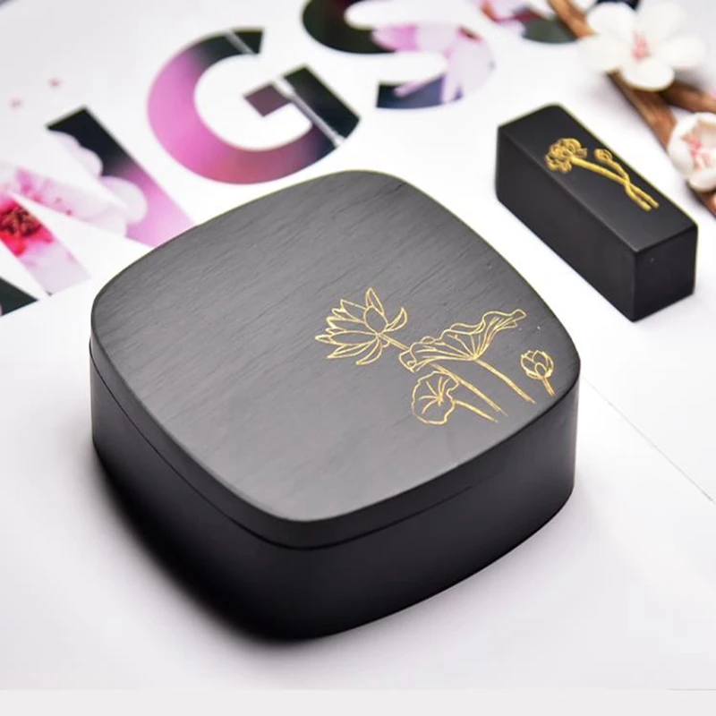 

1pc Portable She Ink Stone lotus leaf Pattern Inkstone With Cover Inkslab Brush Ink Calligraphy Painting Tool