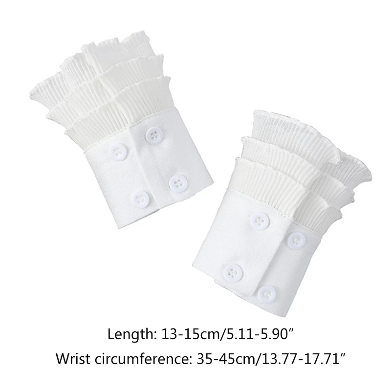 

Women Three Layers White Horn Cuffs Wave Pleated Ruffled Detachabe Fake Sleeves X7JB