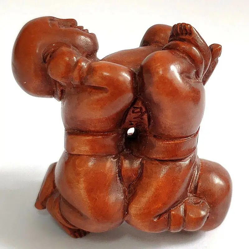 

Y7632 - Collectible 20 Years Old 2 " Hand Carved Boxwood Netsuke : Boys Playing Acrobatics