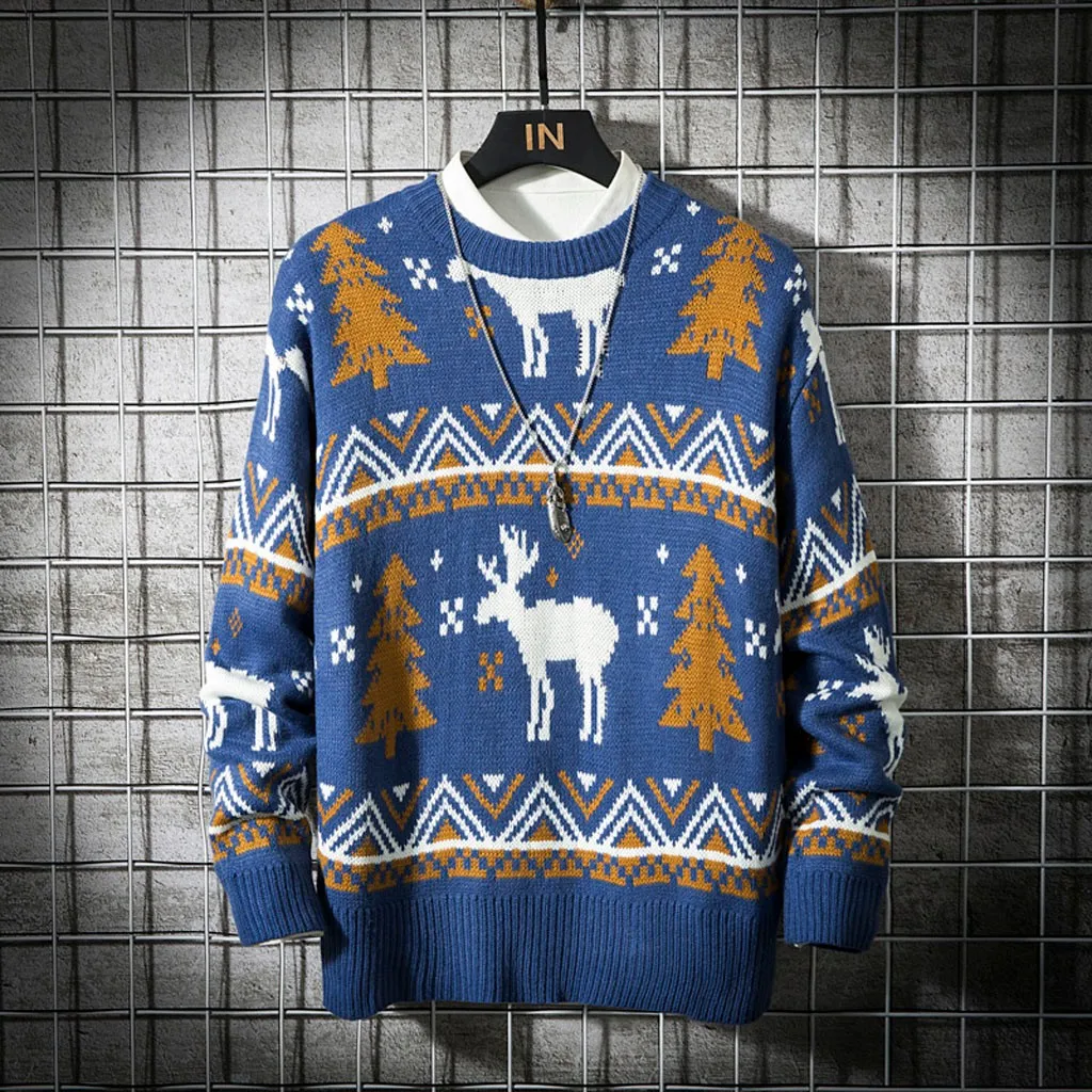 Зимний Рождественский свитер мужской модная Новая блузка с круглым вырезом и