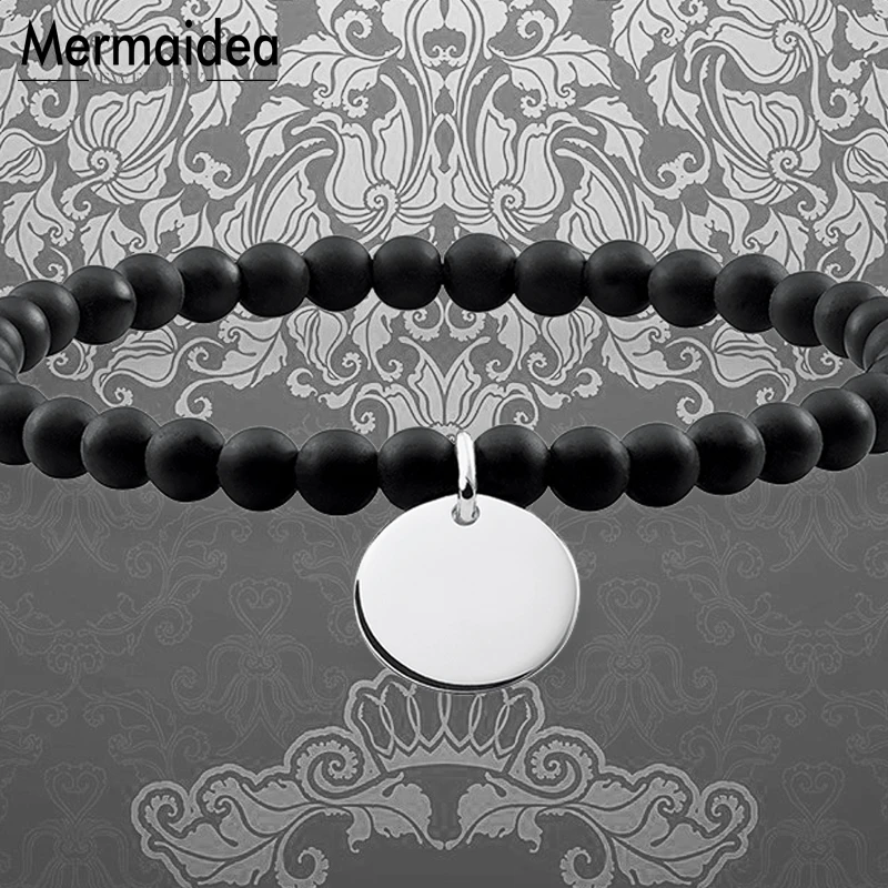 Браслет из бисера с бусинами обсидиана диск 2020 пара посеребренные модные