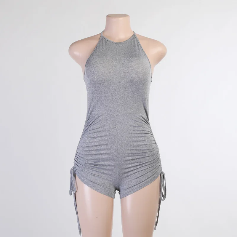

Sibybo Summer Sexy Backless Short Romper Jumpsuit Women Drawstring Bodycon Playsuit Femme Casual Halter Sport Fitness Overalls