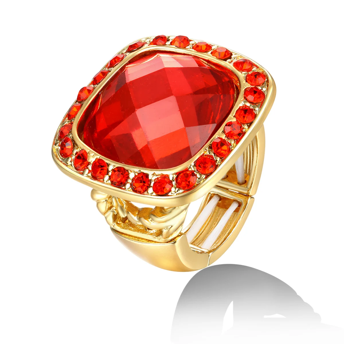 

Retro Adjustable Costume Red Square Resin Ring Women Statement Punk Alloy Rhinestone Unique Personalized Cocktail Party Jewelry