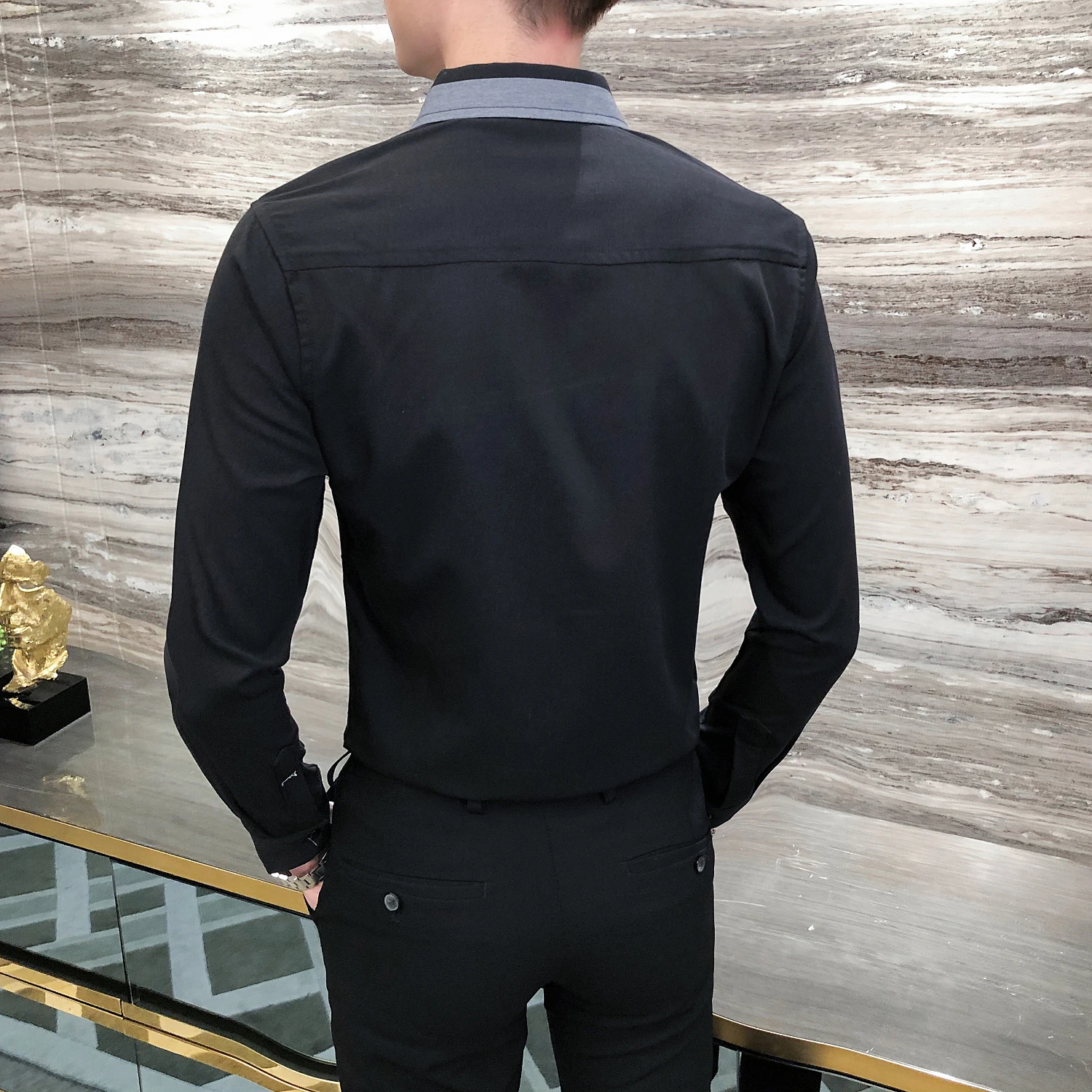 

New Patchwork Fashion Men Shirt Streetwear Social Blusa High Quality Casual Slim Fit Men Dress ShirtsNight Club Camisa Masculina