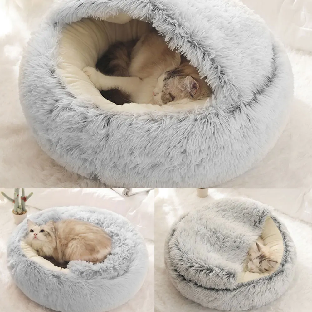 

Round Winter Warm Dome Pet House 2 In 1 Pet Cat Bed Foldable House Small Dogs Cats Nest Soft Long Plush Sleeping Bed Supplies